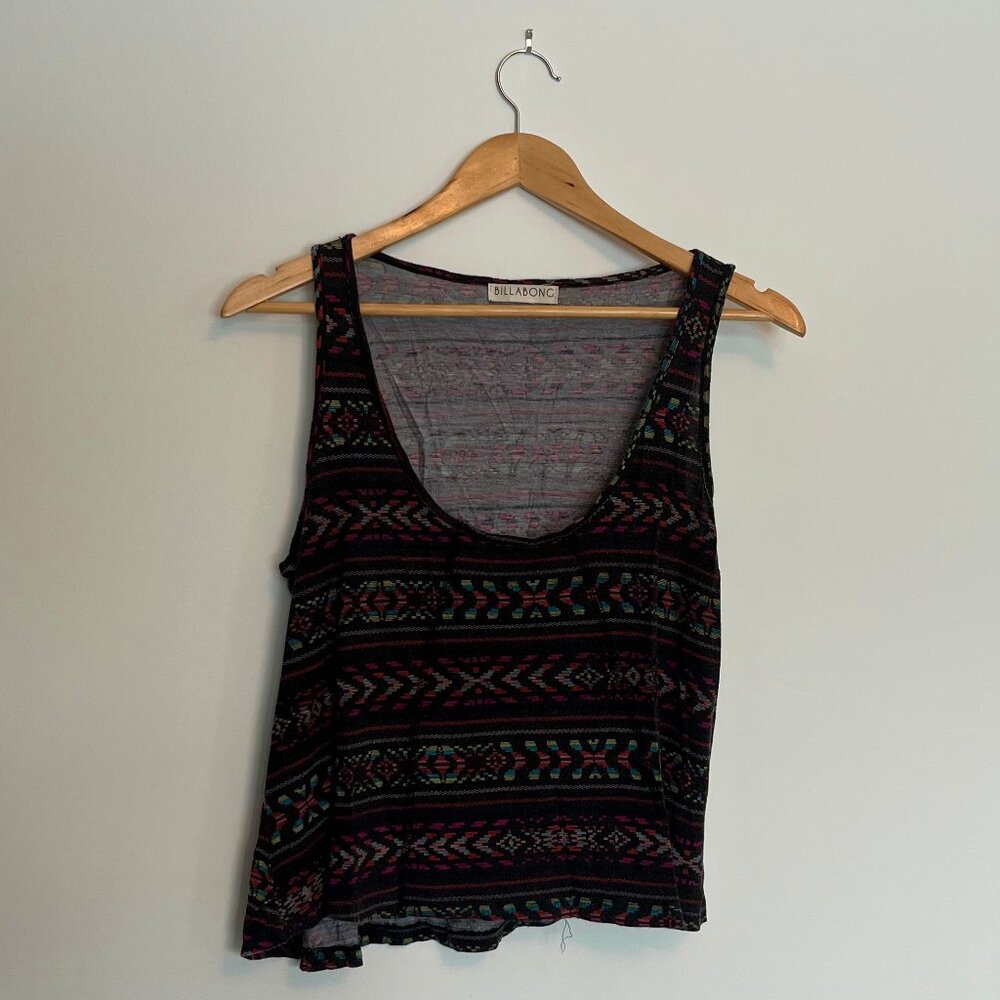 Billabong. Soft Tank Top. Black With Multicolor Pattern. Size Medium. Womens.